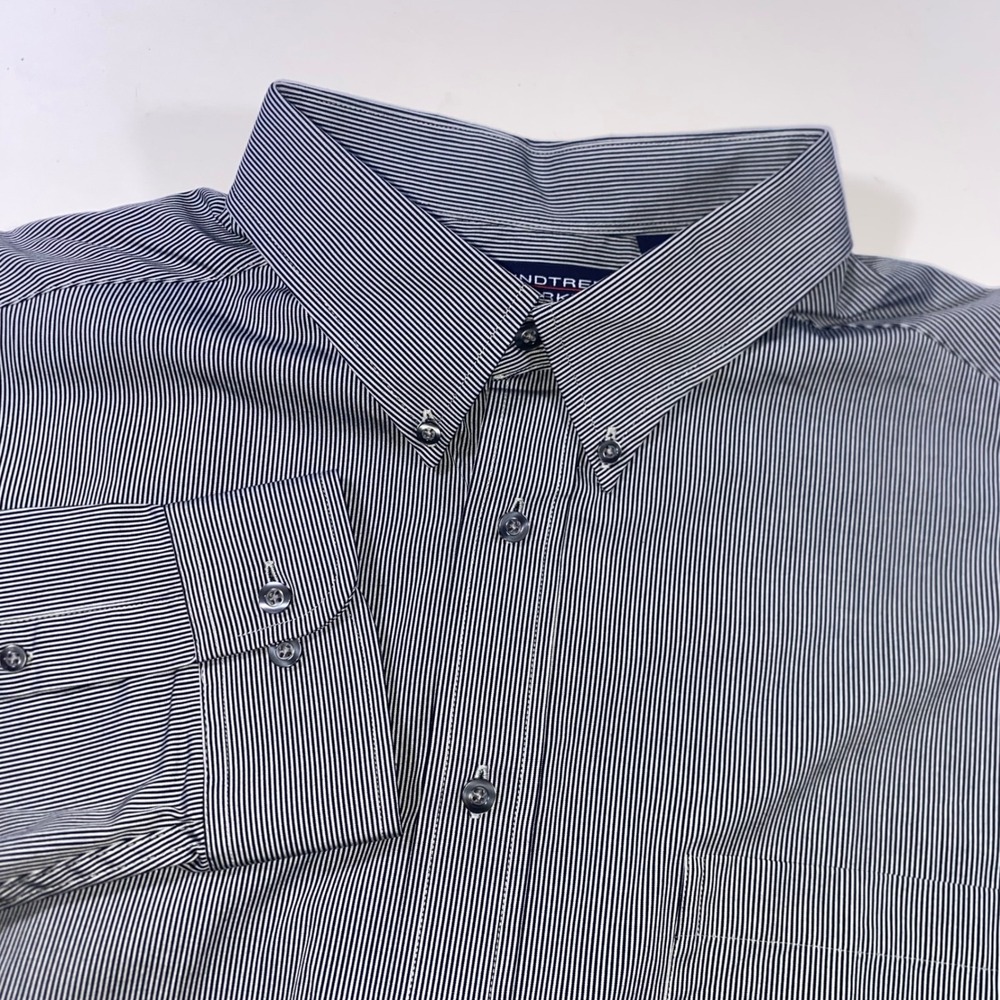 Roundree & Yorke Mens 2X Navy White Micro Stripe Cotton Button Down Shirt F216